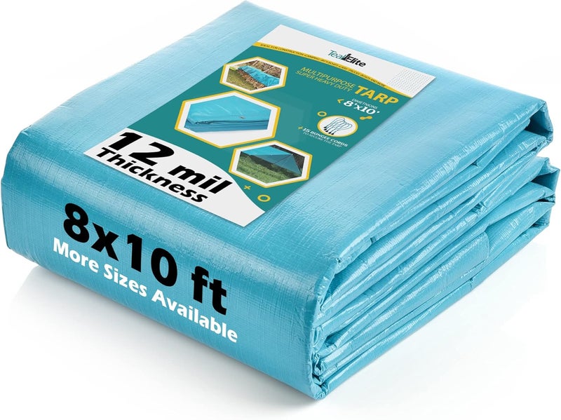 Teal Elite Tarps Heavy Duty Waterproof 8x10-12 mil Thick Camping Tent - Blue Tarp 8x10 UV Resistant, Rip & Tear Proof with Metal Grommets – Multipurpose Use for Camping, Tent, Boat, RV, Car, & Pool Cover - Image 5